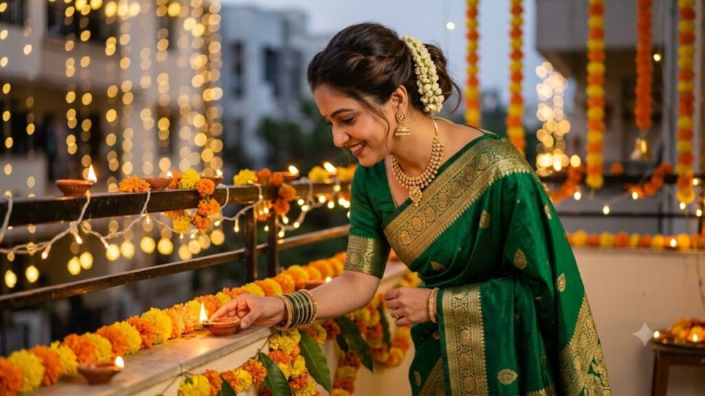Indian Festival 101—Discover India, Celebrate Life 1 Woman is celebrating festival in Diwali outfit