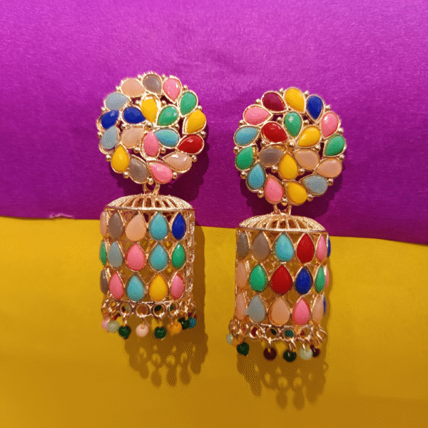 Multicolor Stone Studded Jhumka Earrings