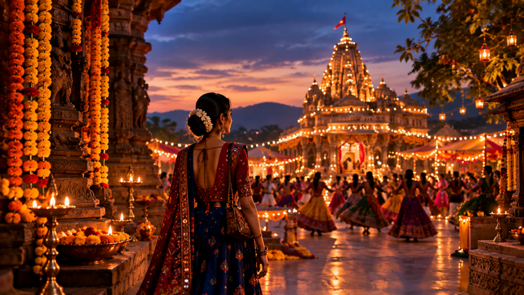 Women visiting temple during the Navratri celebration